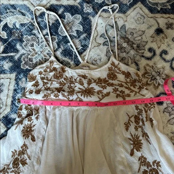 FP Embroidered Cream and Brown Sleeveless Top slip mini dress - Picture 15 of 17